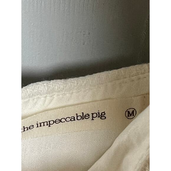 Impeccable Pig Linen Blend Cream Spaghetti Strap Dress with Ruffle Hem SIze M - Picture 3 of 8